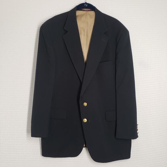 Vintage Evan Picone Sport Coat Mens 46 Reg Navy Blue Gold Button Wool Blazer USA - Picture 1 of 16